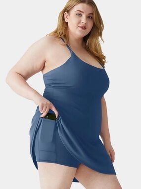 HALARA Slate Blue Mini Slip Dress with Side Pocket